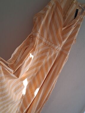 New York & Company Yellow and White Striped Linen Dress